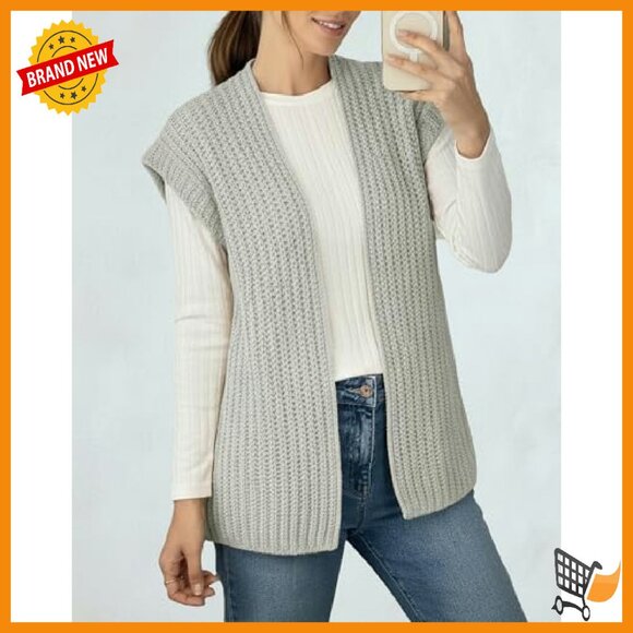 Sleeveless Chunky Knit Sweater Vest Open Front Cardigan Womens - Picture 6 of 8